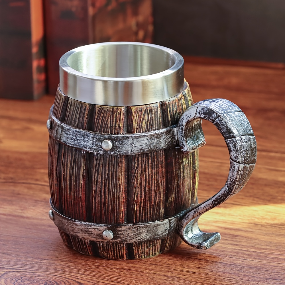 a 20oz large capacity stainless steel cup in   of a   resembling a wooden beer mug made of resin   cold drinks party bars and as a gift for friends or for a fathers birthday and   Product details 0