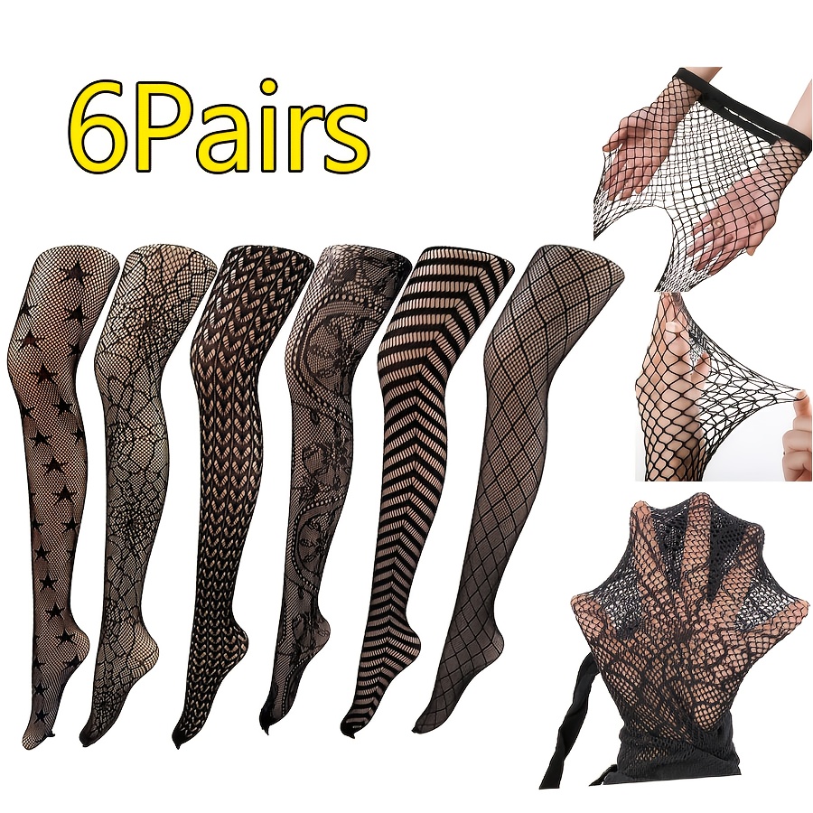 Image of 6-pair Women's High-waist High-stretch Sheer Fishnet Hollow-out Pantyhose, -resistant Tights, Sexy Jacquard Fashionable And Versatile, Suitable For Daily Use