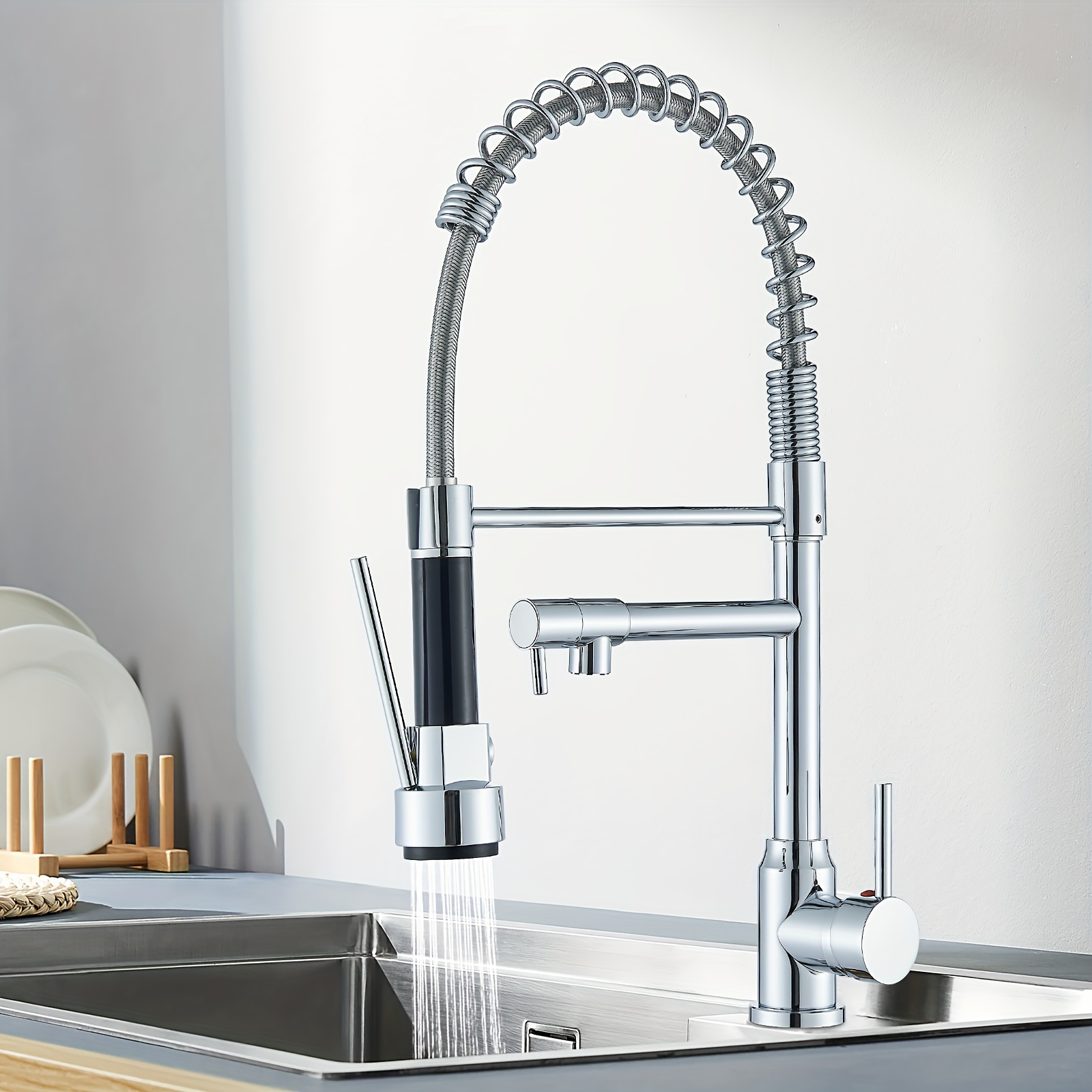 TEMU Dual-function Pull-out Faucet Set, Universal Hot And Cold Water Rotation, Sink Hot And Cold Split Spray Head Faucet