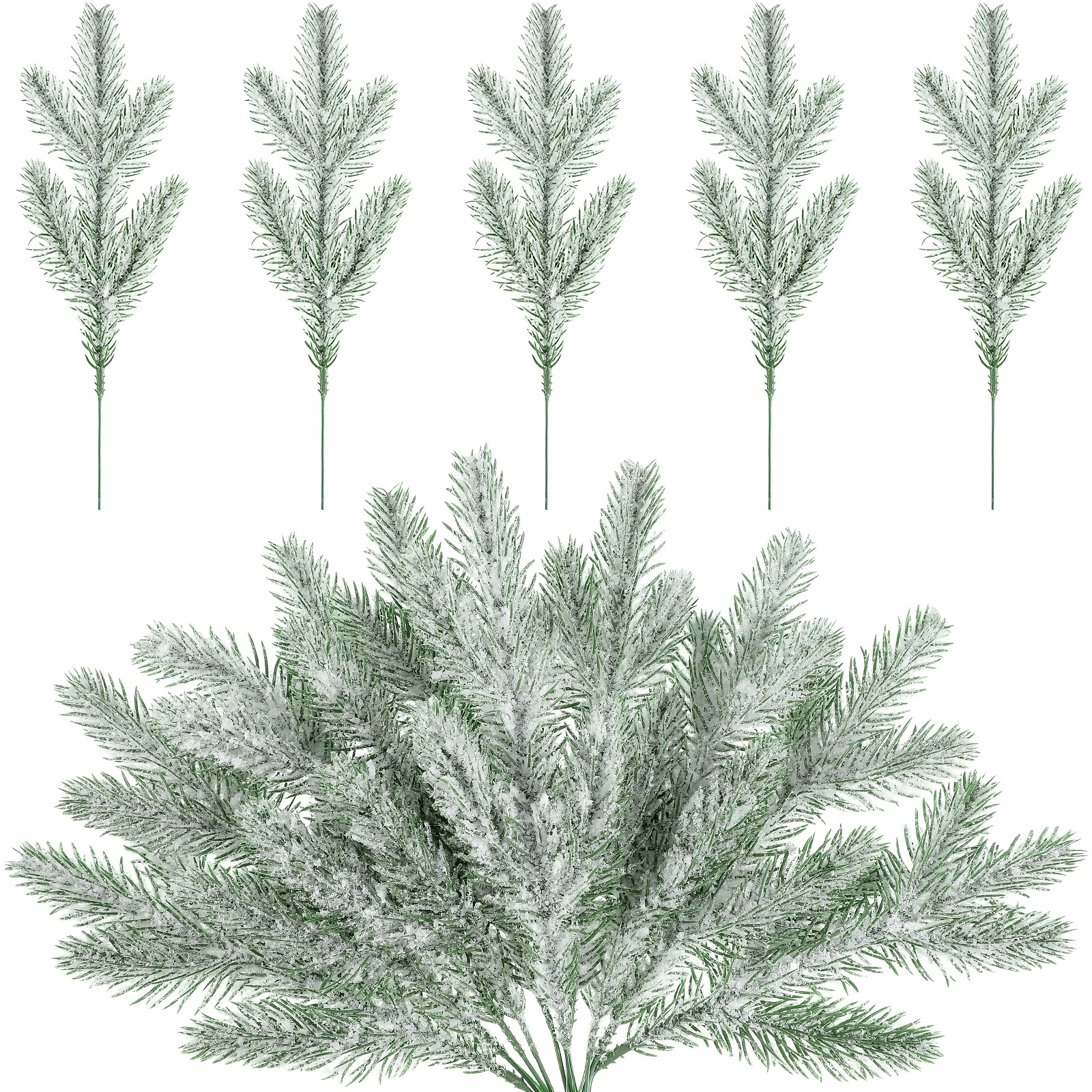 TEMU 40pcs Christmas Decorative Paintings Frosted Artificial Pine Needle Branches 10.6-inch Christmas Simulated Cedar Branches Winter Spray Green