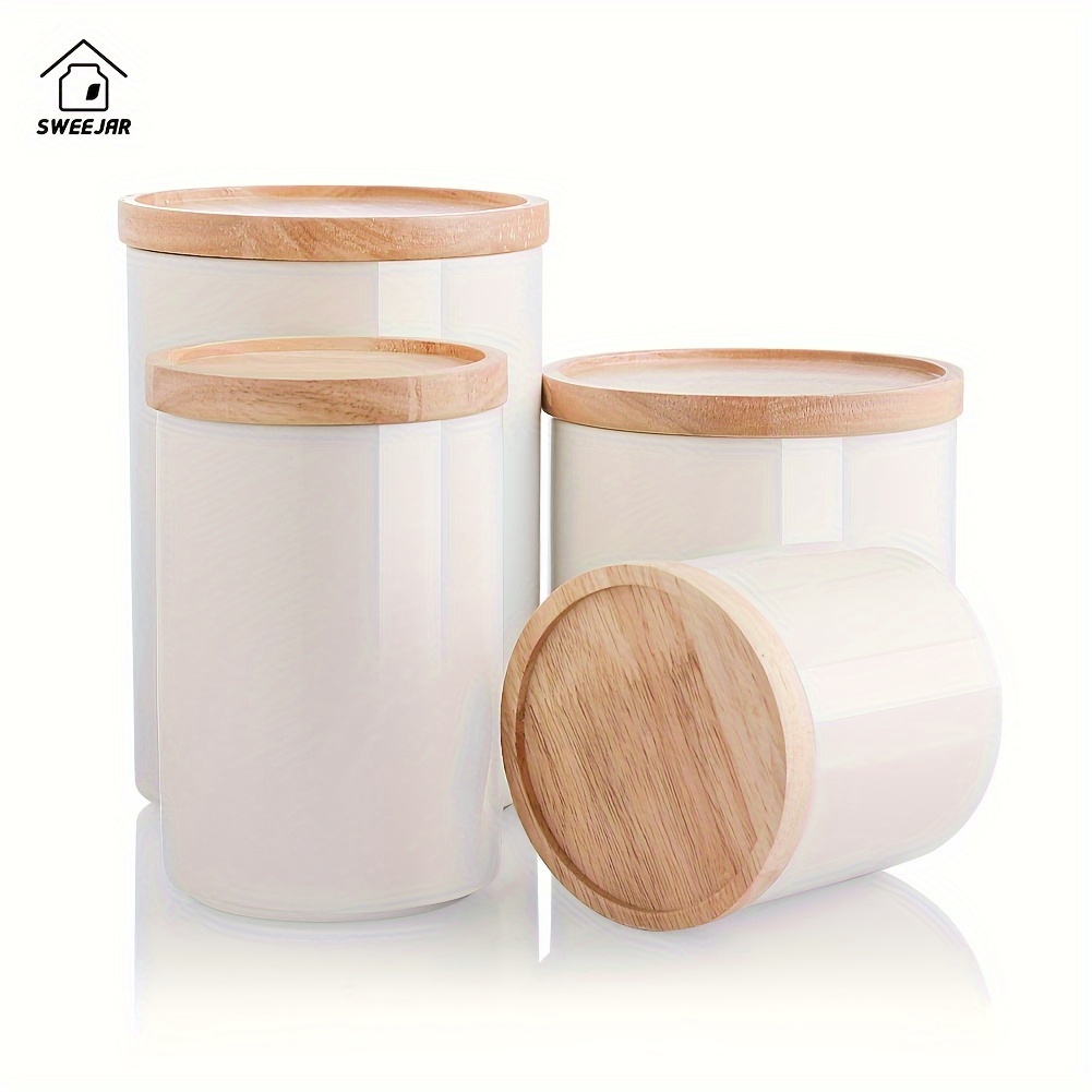 

Sweejar Kitchen Canisters Ceramic Food Storage Jar Set, Stackable Containers With Airtight Seal Wooden Lid For Serving Ground Coffee, Tea, Herbs, Grains, Sugar, Salt - Set Of 4