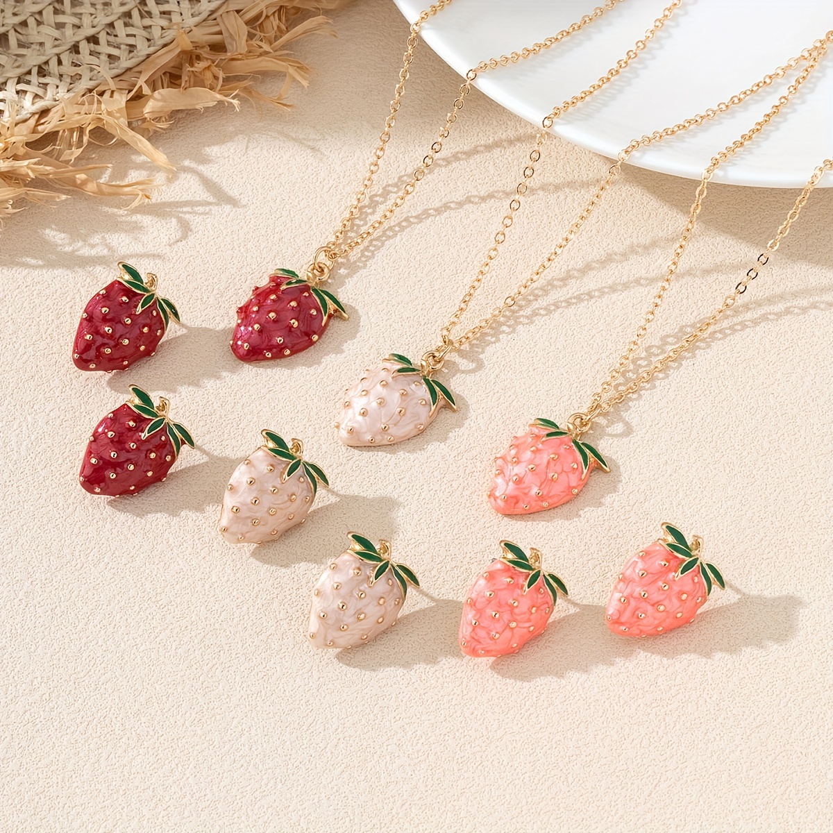 Fruit Glaze Strawberry Women's Necklace Earrings Set