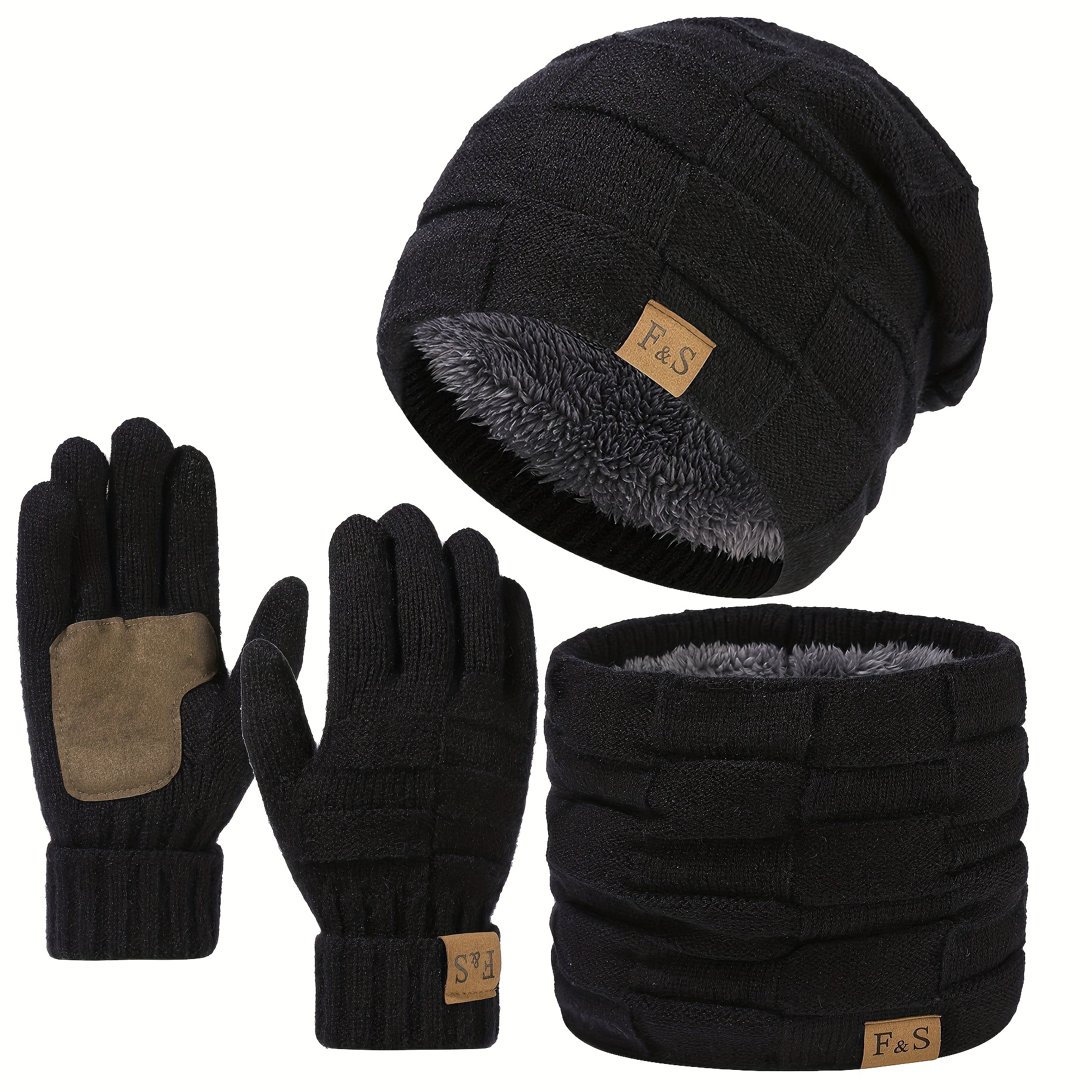 Image of 3pcs Winter Set, Unisex Knitted Hat, Scarf And Gloves, Stylish Ear Cap, Versatile Neck Scarf For Men And Women, Knitted Fabric