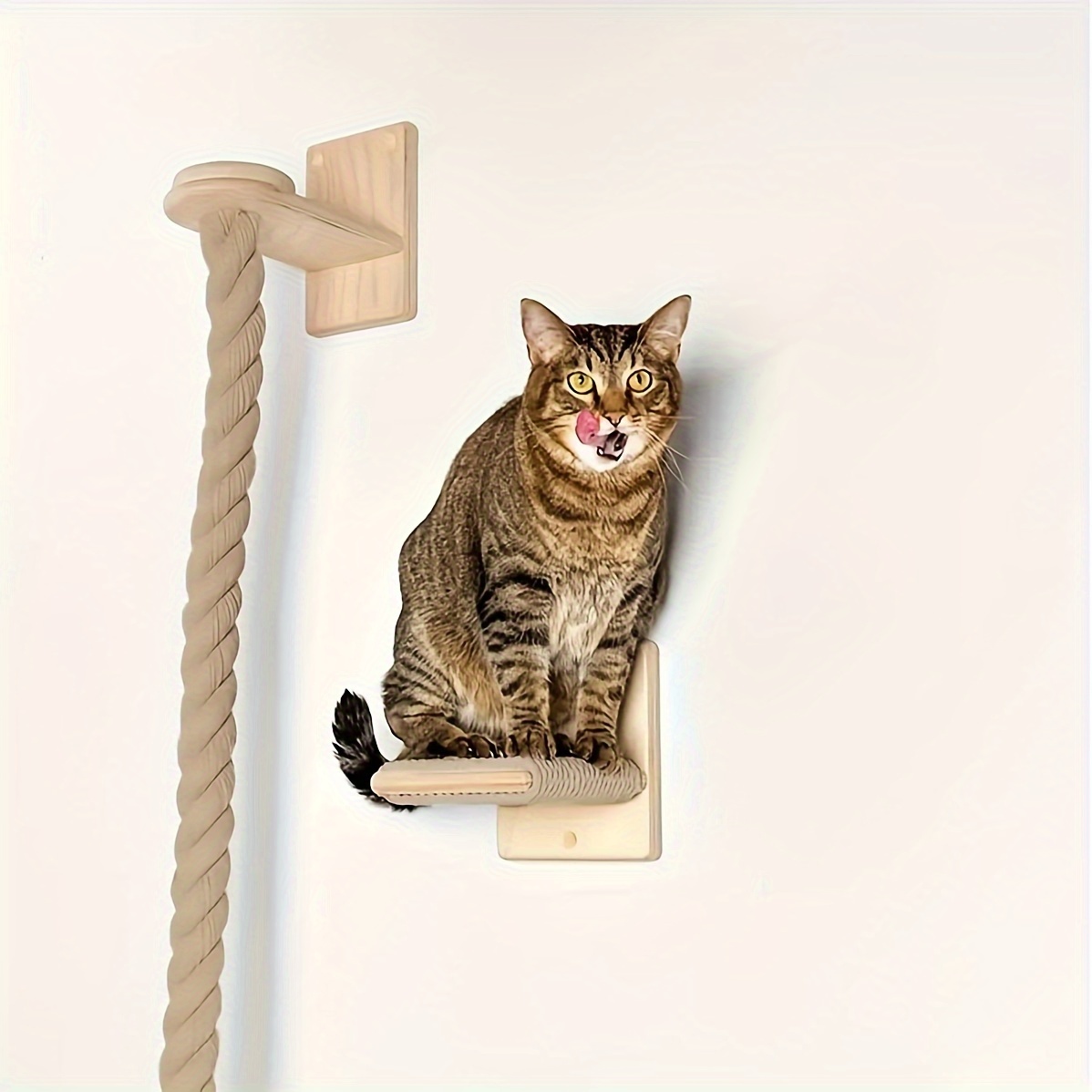 Image of Premium Wooden Cat Climbing Frame, Scratching Post, Resting Area & Interactive Toy For Cats, 2m/78.75inch Long Sisal Rope