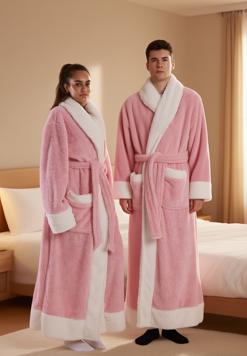 2025   plush bathrobe soft and  able   design large collar warm long sleeves convenient pockets adjustable waistband essential for   Product details 5
