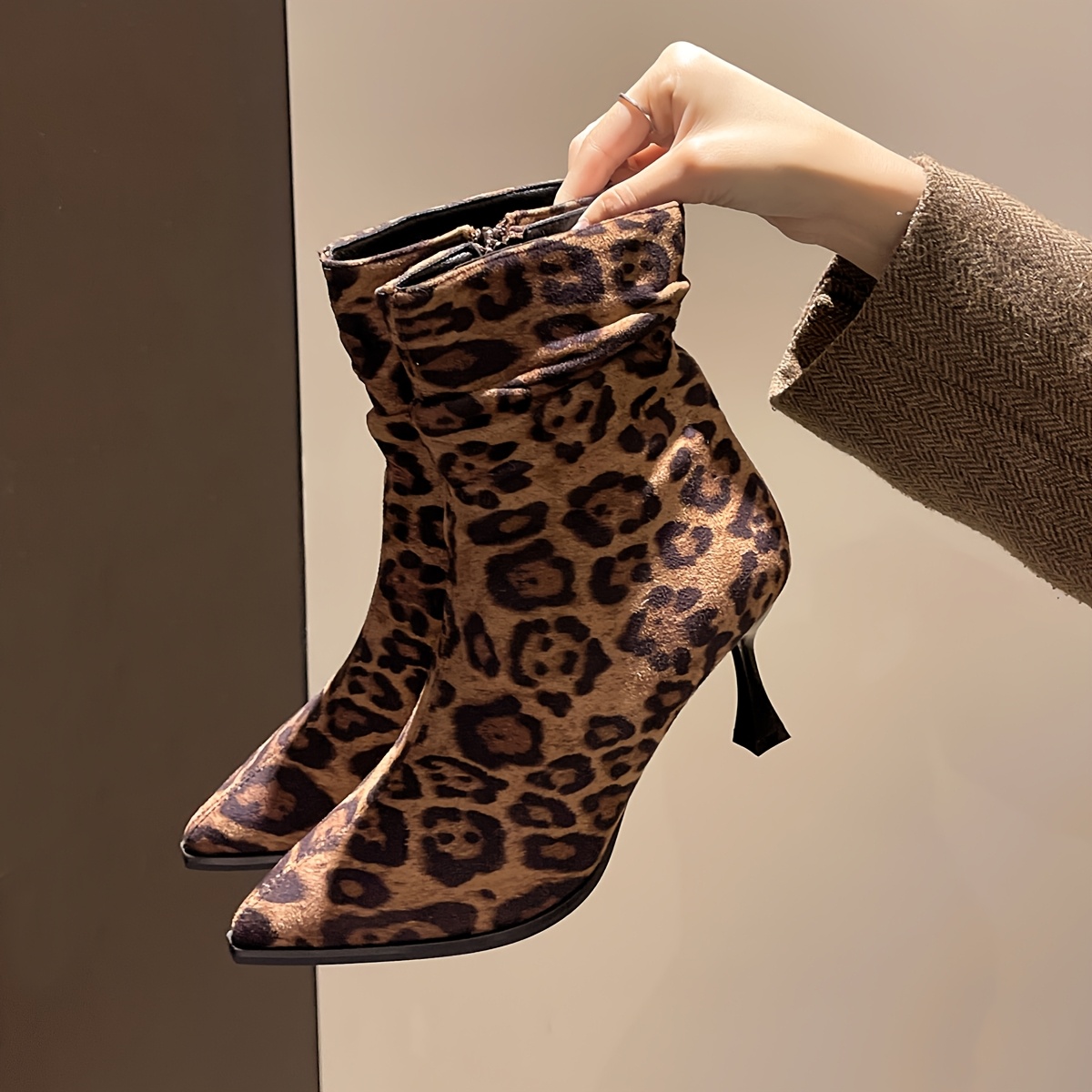 Sock Boots Leopard Print Stiletto Booties Glamorous Kitten Heel