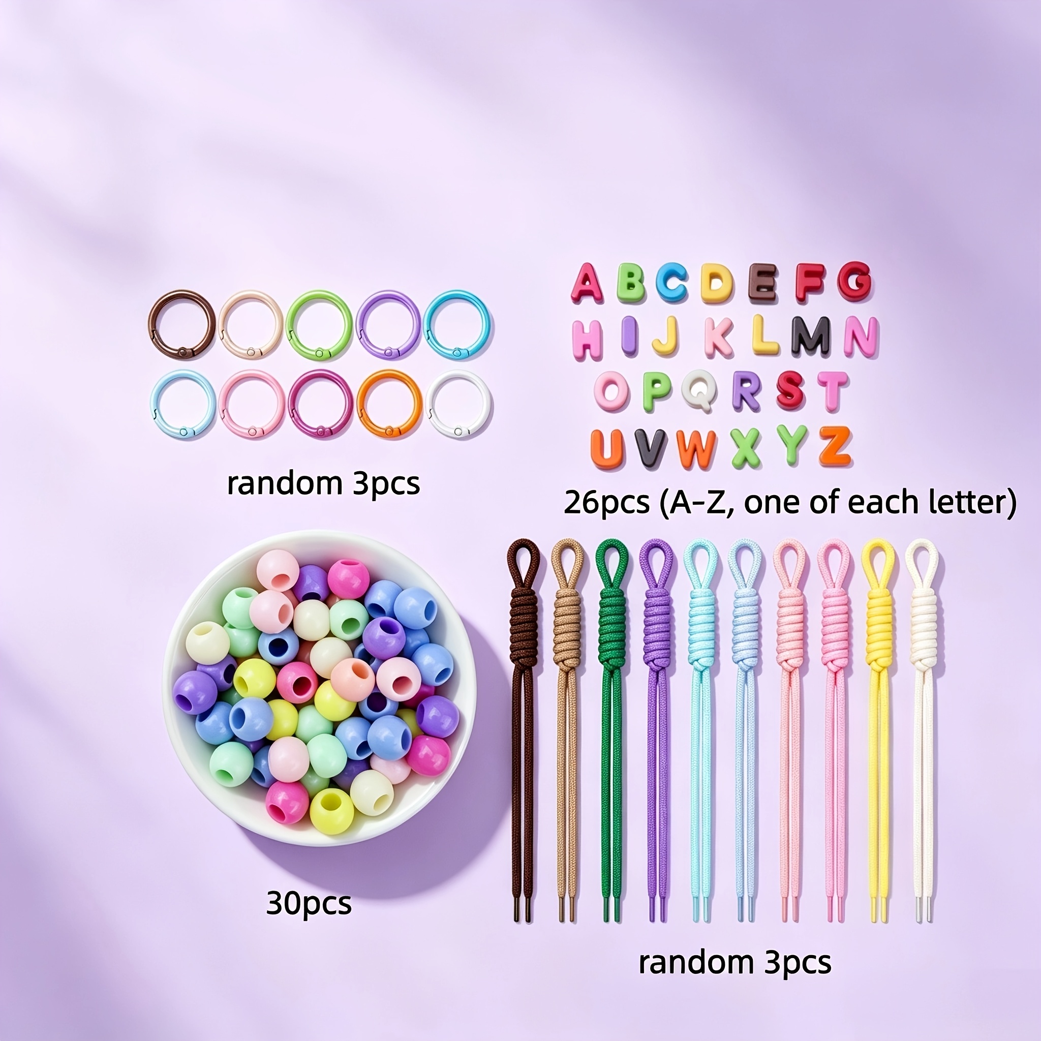 TEMU Colorful Umbrella Rope Keychain Set With Spring Buckle Letter Beads Key Ring Suitable For Phone Bag Key Chain Includes (3pcs Keychains 26pcs