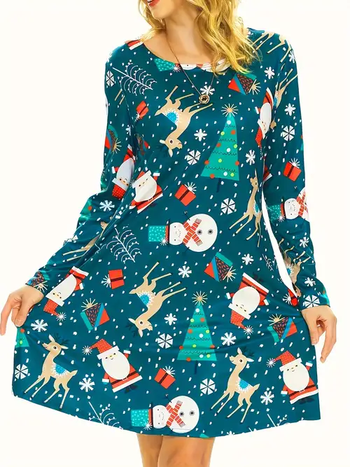 2024 women's christmas 3 print dress, women's christmas long sleeve casual printed dress - women's clothing - Temu 2024 women's christmas 3 print dress, women's christmas long sleeve casual printed dress - women's clothing - Temu