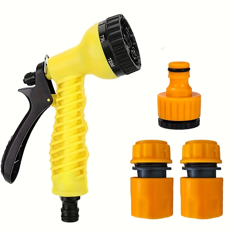 TEMU Ensemble d'arrosage de jardin 4 pièces, pistolet à haute pression, adaptateur de connecteur rapide de tuyau d'arrosage de jardin jaune, adapté à
