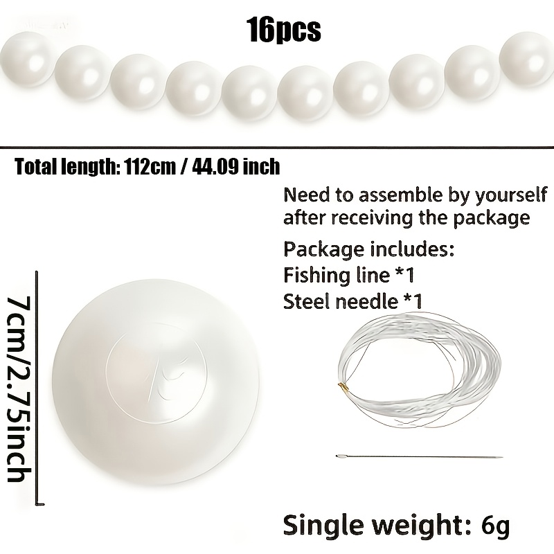 TEMU Fournitures de décoration de mariage de luxe français, longueur : 112 cm / 44,09 pouces, accessoires photo de mariage, boule décorative blanche,