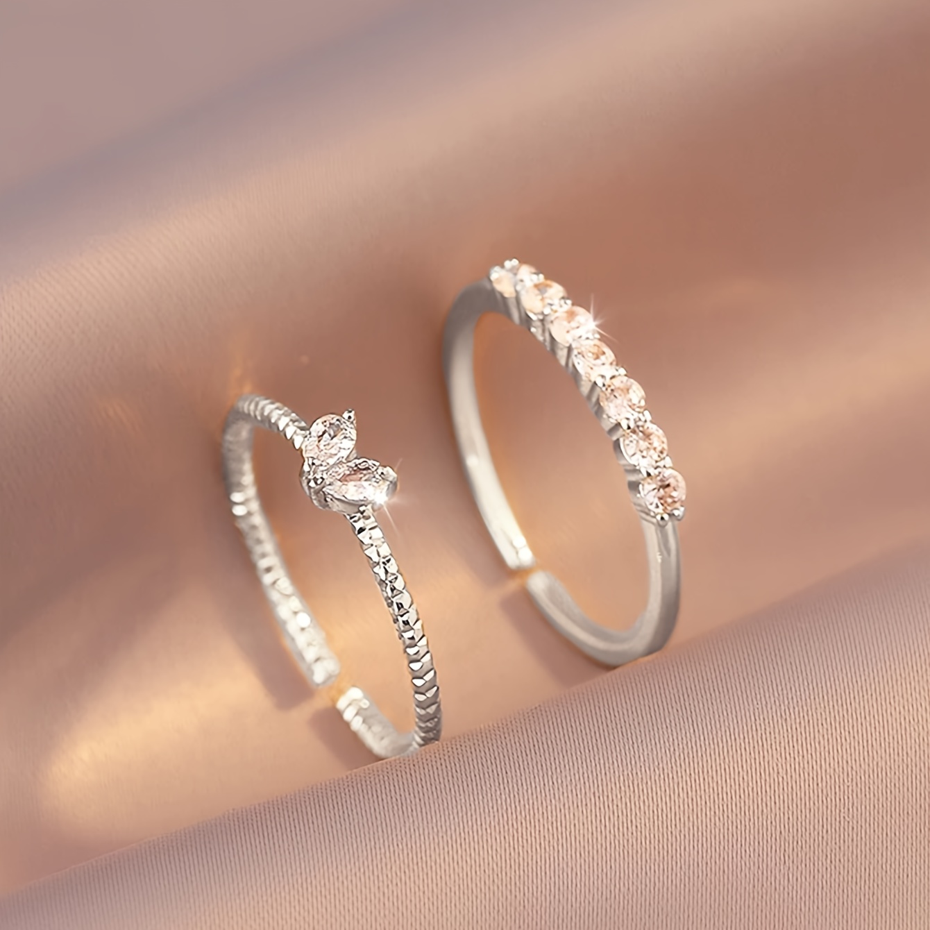 2 Elegant And Minimalist Thin Ring Designs Combined With Cubic Zirconia Inlaid Women's Copper Rings