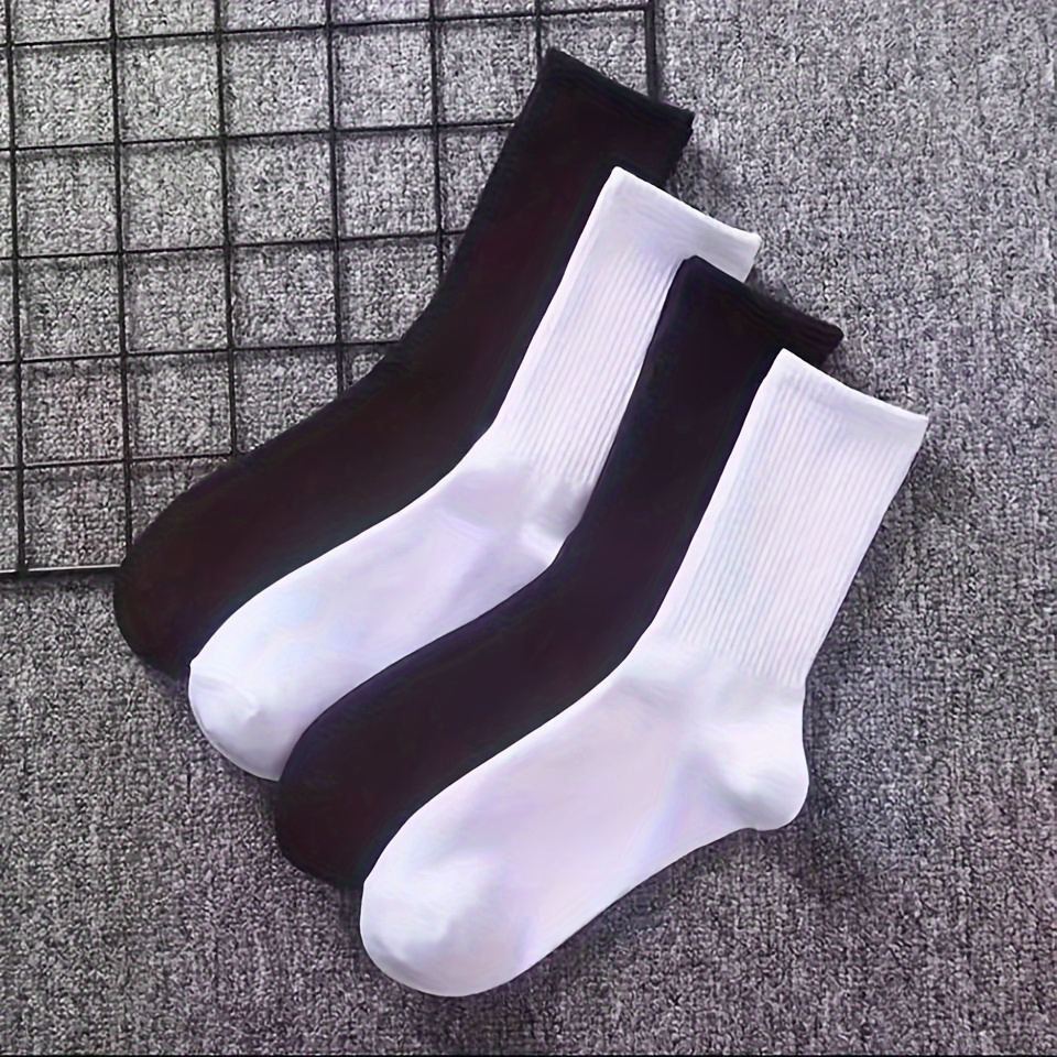 

10 Pairs Black & Whiter Socks, Simple All- Unisex Mid Tube Socks For Fall & Winter, Women's Stockings & Hosiery