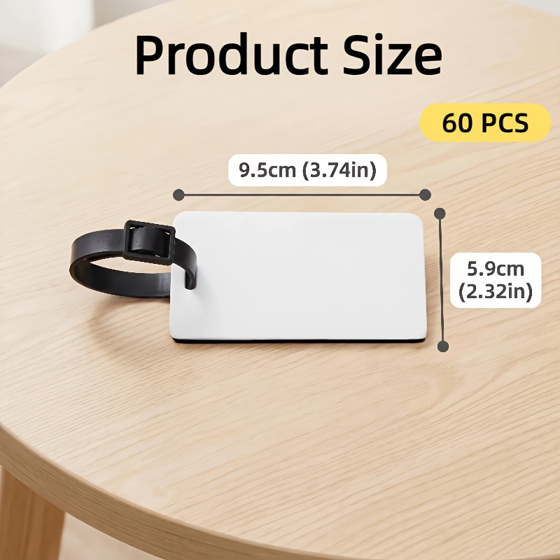 TEMU 60pcs Sublimation Luggage Tag Blanks White Blank Travel Bag Tags With Strap Double Sided Mdf Suitcase Label Tag With Slots Keychains Blanks