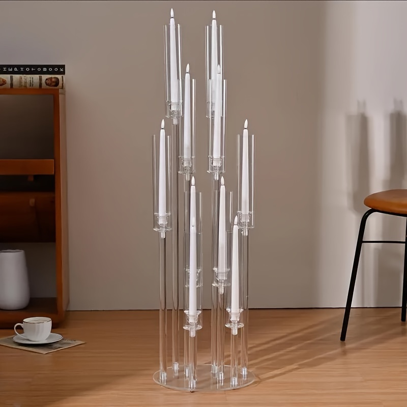 Image of Elegant 10-arm Acrylic Candle Holder With Detachable Lampshade - Weddings, Parties & Home Decor, Fits 0.82" Led Candles, 37.7" Tall