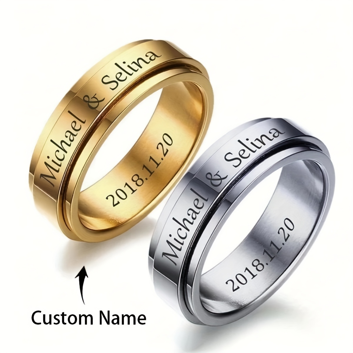 1pc personalized custom engraved 304 stainless steel ring rotating name date message ring for men women minimalist unisex jewelry gift for anniversary birthday graduation valentines day fathers mothers day durable everyday party wear anniversary present sleek design elegant craftsmanship fashion lovers birthday present modern accessory highquality metal fashionconscious buyers Product details 0