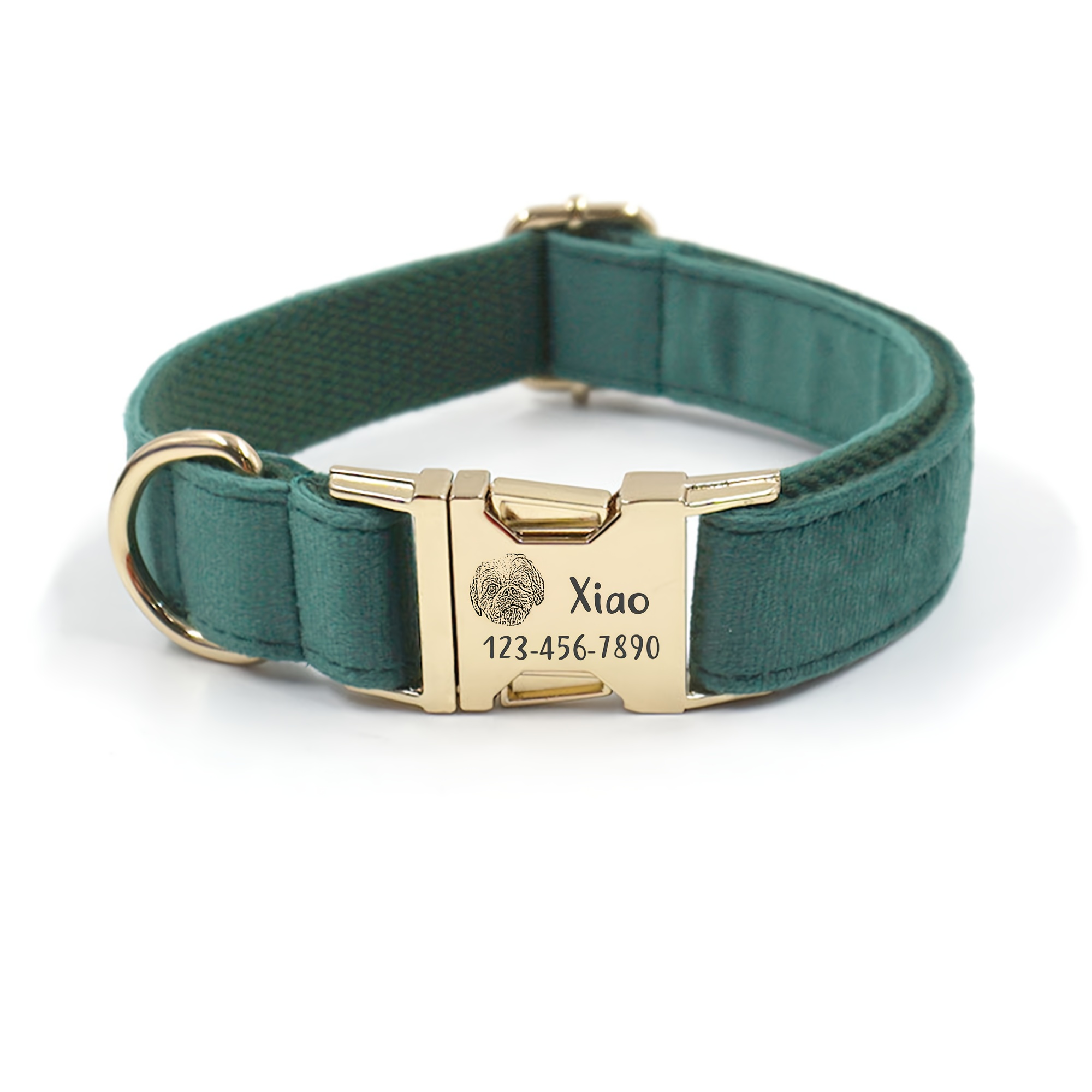 Personalized Velvet Dog Collar with Custom Name & Phone ID Tag