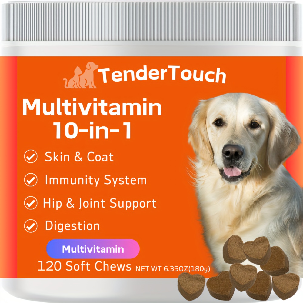 

120 Chews - 1 Pack (1 X 180g/6.35oz) 180g/6.35oz - Tendertouch Multivitamin Dog Supplement, Digestive Enzymes, Dog Supplements & Vitamins, Dog Vitamins For Skin And Coat Allergies, Immune Health