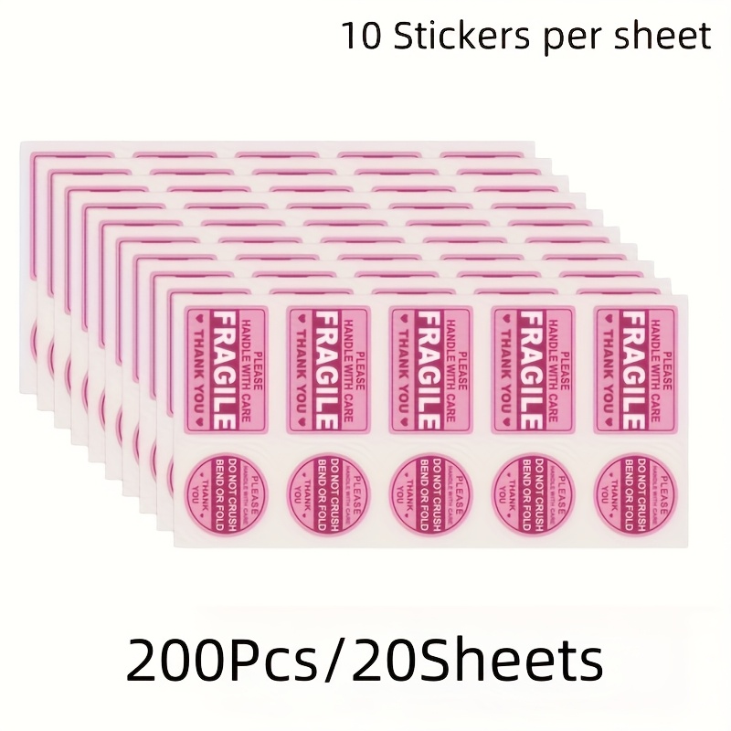 TEMU 80/200pcs Fragile Item Labels & Stickers - Durable Paper/plastic, & Pink, With "handle With Care" & "" Instructions, For Shipping, Moving,