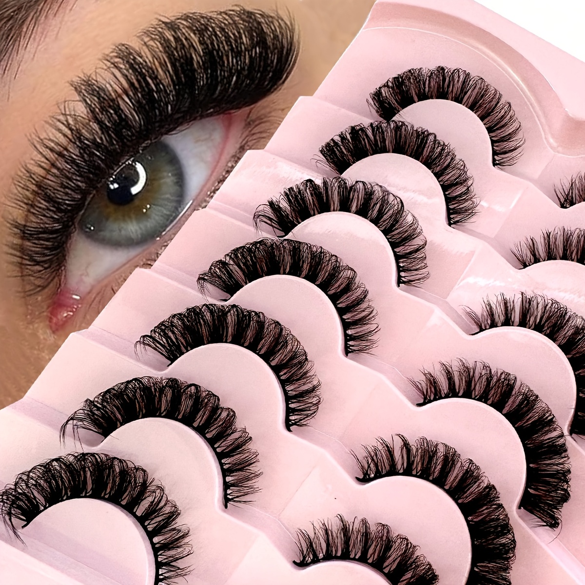 Image of 7 Pairs False Eyelashes, Delicate False Eyelashes, Natural Makeup False Eyelashes, Cat Eye Lashes, Mink Lashes, Fluffy Strip Lashes, False Eyelash Kit, Strip Lashes, Eyelashes, False Eyelashes