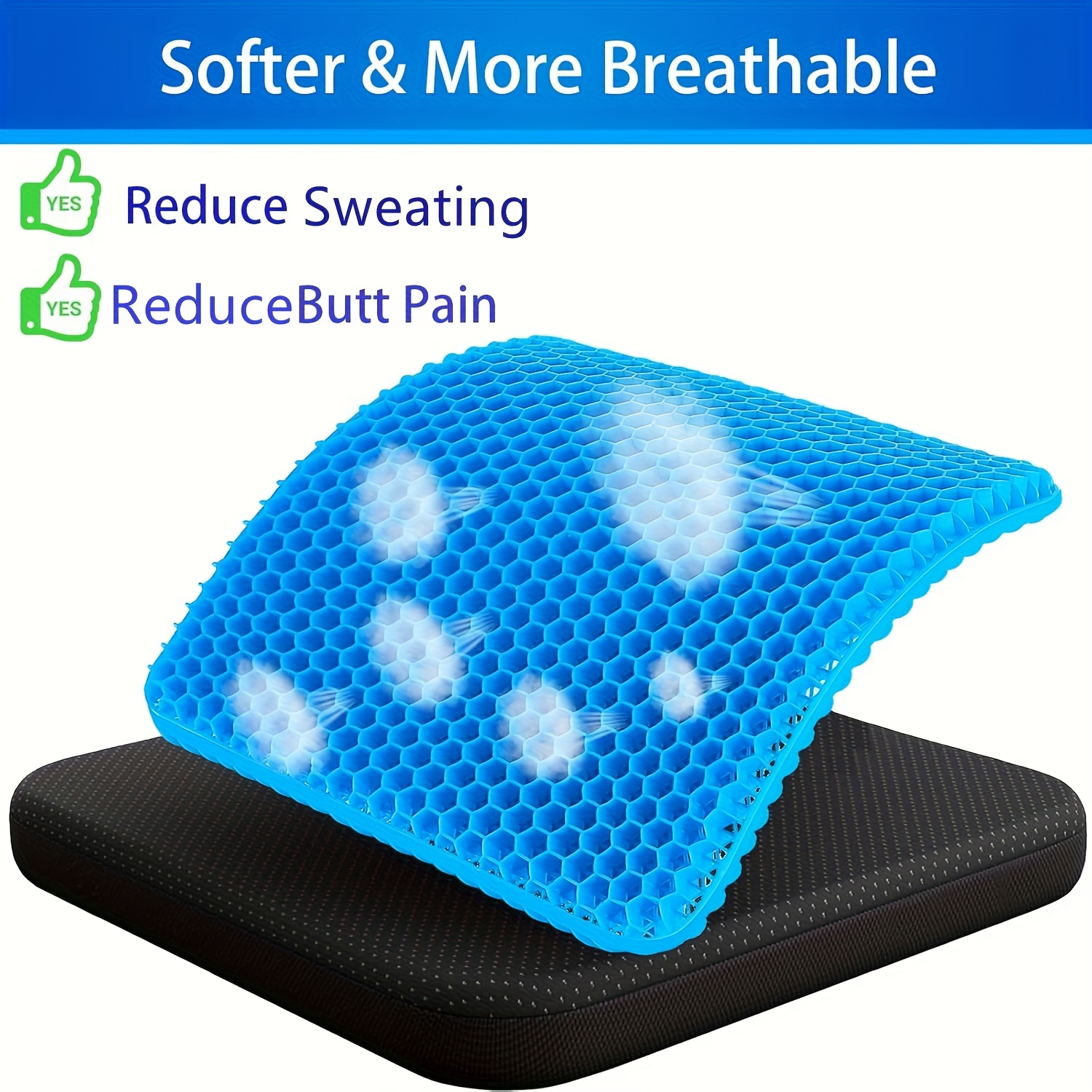 Extra-Large Gel Honeycomb Cushion, Suitable for Prolonged Sitting (Super Large And Thick), Soft And Breathable Wheelchair Gel Seat Cushion Reduces Sweating, Alleviates Buttock Pain, Office Chair Gel Cushion. - Image 7