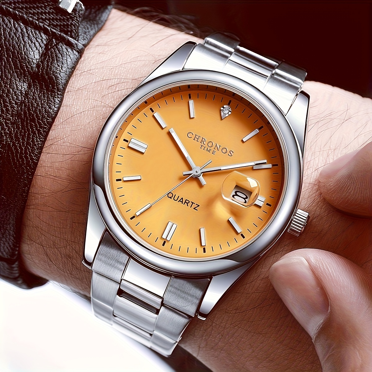 Orologio Uomo Con Fase Lunare E Calendario - Cassa In Lega Di Zinco, Cinturino Acciaio - Impermeabile 30m