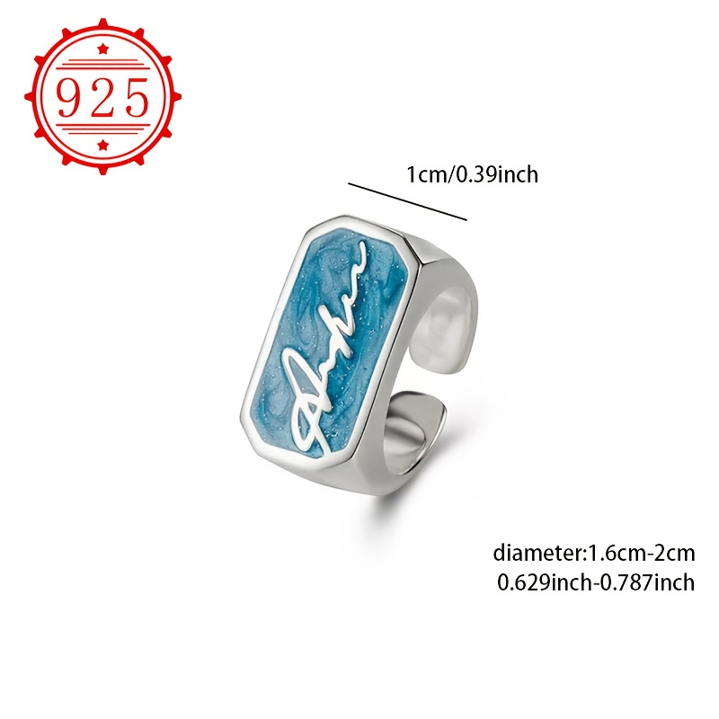 925 Silver Women's Alphabet Epoxy Rubber Ring for Index Finger