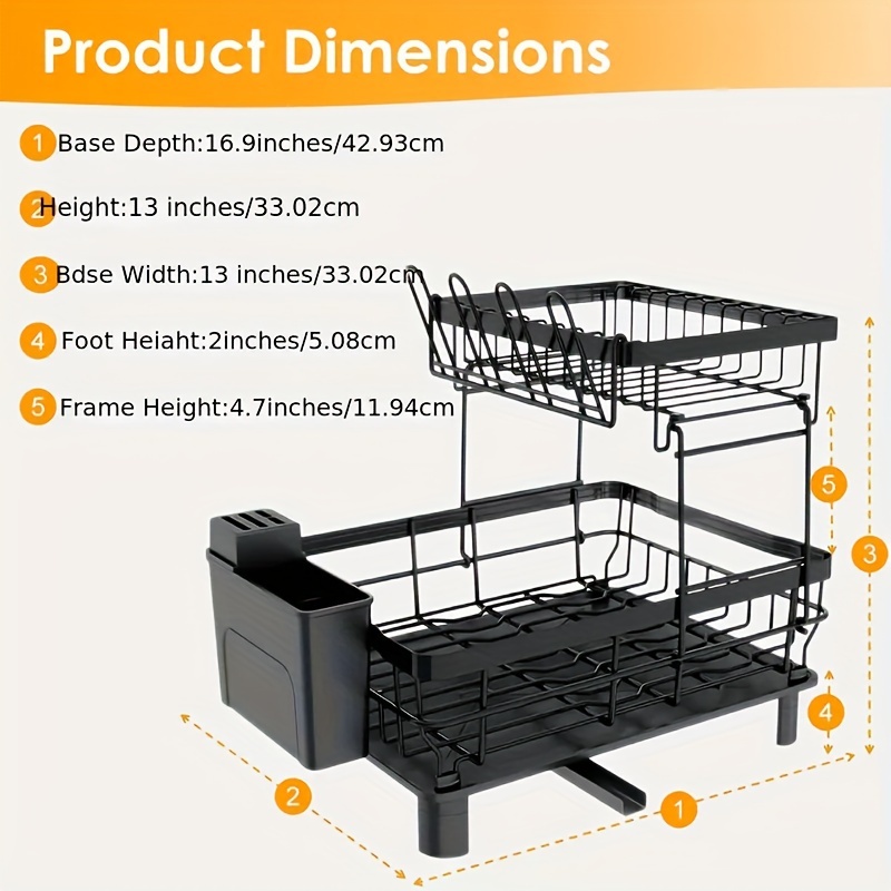 2 tier dish drying rack large collapsible kitchen sink organizer   rack for kitchen countertop with utensil holder cup holder and chopping board holder Product details 2