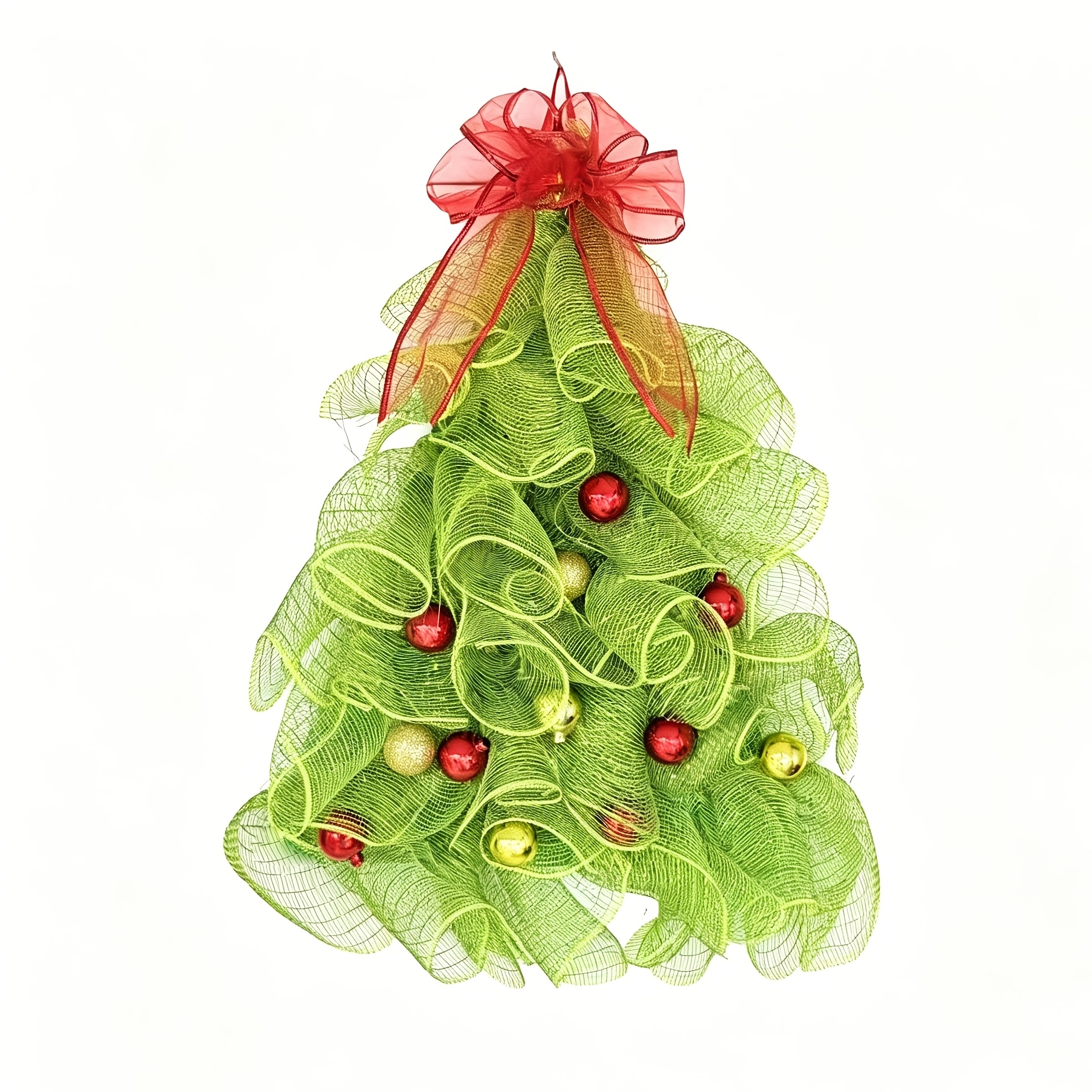 TEMU 1 a a Forma di Albero di Natale da Appendere, Realizzata in Garza Verde e Piccole Palline Dorate/Rosse, Adatta per Natalizio, Porta, Decorazione