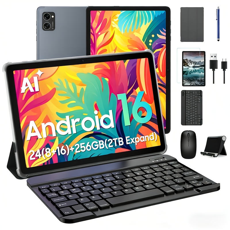 imagen del artículo   t20 tableta   nueva 2025, pantalla hd de 10.1 pulgadas, pantalla ips de 1280x800, cpu de   rendimiento de    ,   de 24gb (  de 8gb+16gb) rom de 256gb + soporte para   de 2tb, cámaras duales de 8mp + 5mp, batería de larga duración de 5000mah, compatible