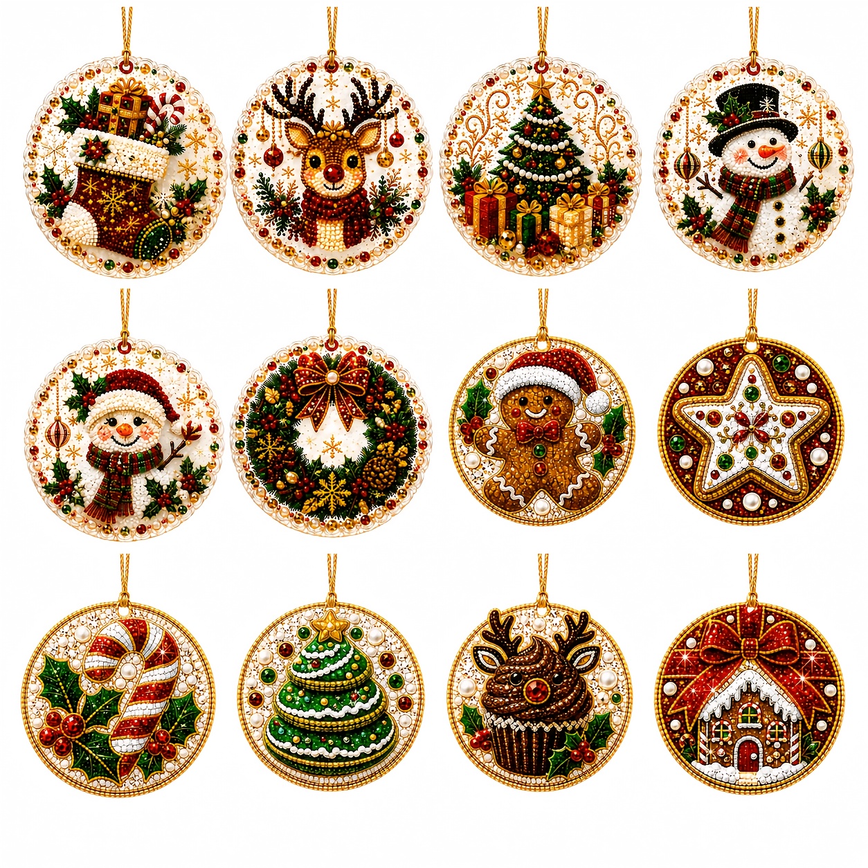 TEMU 12pcs Pearl Art Christmas Ornaments, Christmas Hanging Ornaments, 5d Double-sided Pearl Diamond Painting Kit, Sparkling Christmas Tree