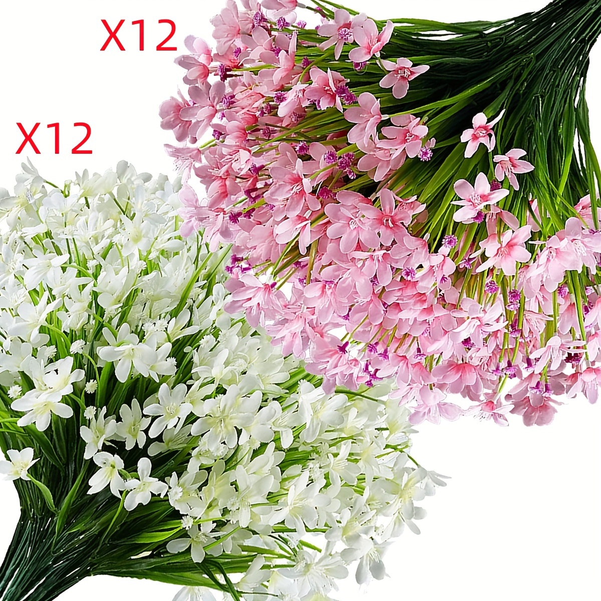 

24 Bundles Artificial , Fake Artificial Greenery Uv Resistant Plastic Plants For Wedding Bridle Bouquet Outdoor Home Garden Kitchen Office Table Vase