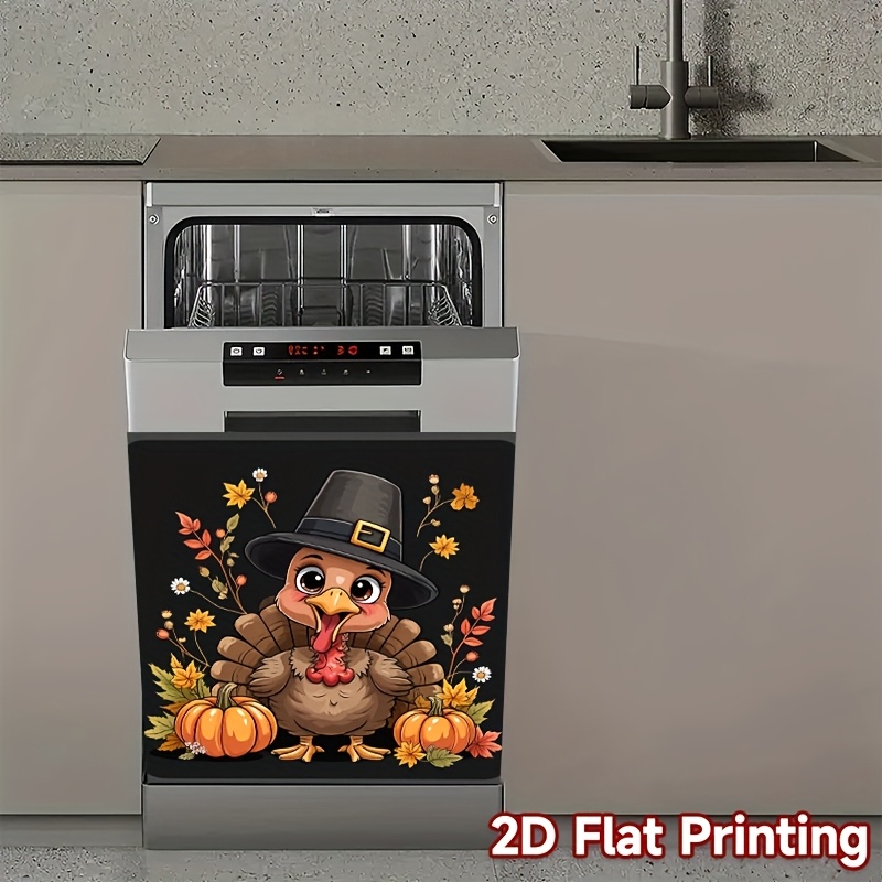 TEMU 2d Flat 1pc Thanksgiving Turkey Themed Home Decor Dishwasher Sticker Durable Easy To Clean Suitable For Dishwasher Door/refrigerator/other Metal