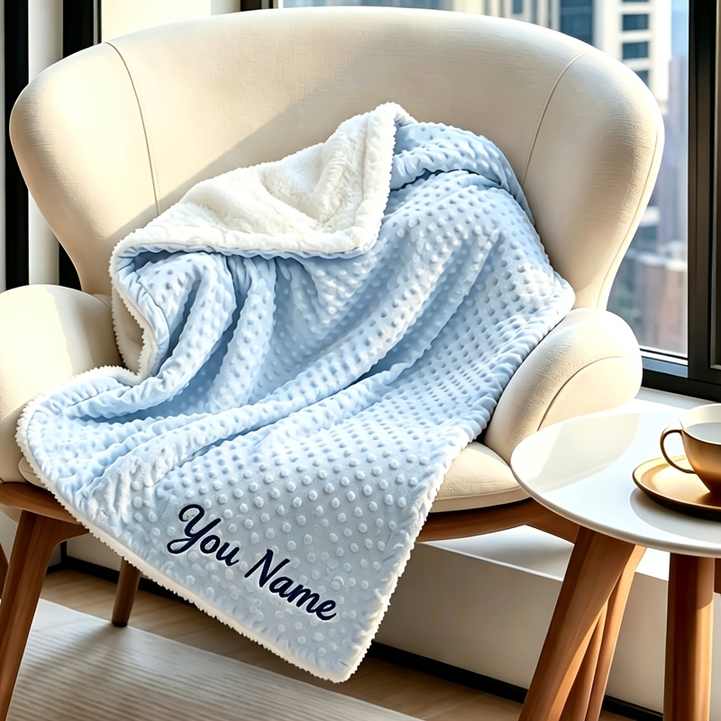 TEMU Personalized Custom Blanket, Name Embroidery, Pink/blue Blanket, Camping Blanket, Embroidery, , Unique, Suitable For Anniversaries, Birthdays,
