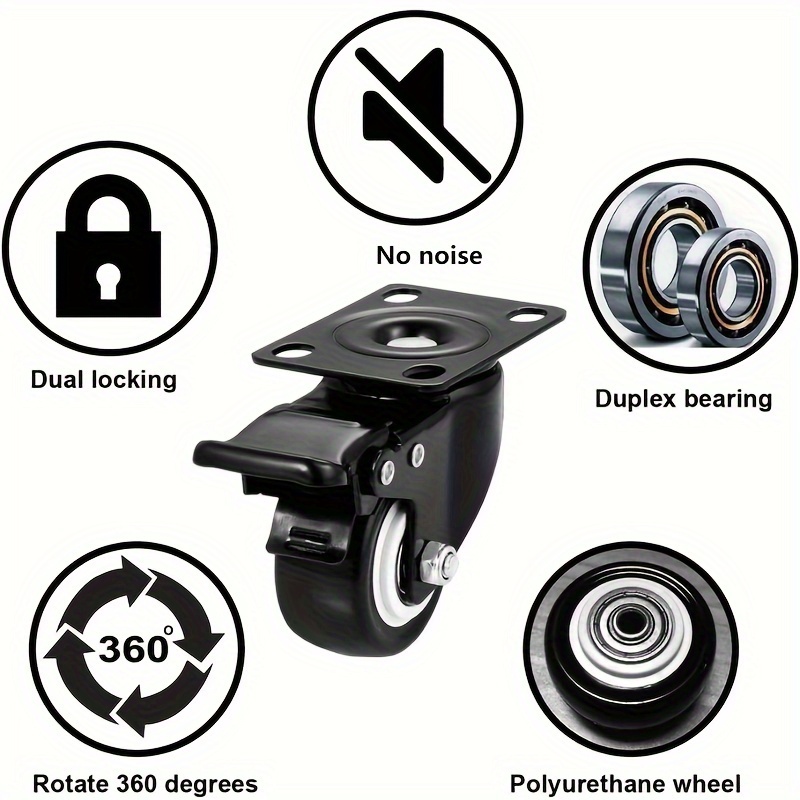 4pcs 1 5 inches heavy duty caster wheels swivel caster wheel with without brake furniture hardware rotatable caster with safety lock brake for table chair furniture equipment storage bins office cabinets details 5