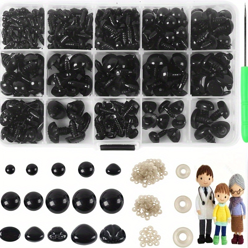 

1000pcs/700pcs/566pcs/200pcs Safe Crochet Eyes And Noses, Black Plastic Safety Eyes, Washers, Assorted Sizes For Plush Animals, Doll Making, Amigurumi Supplies