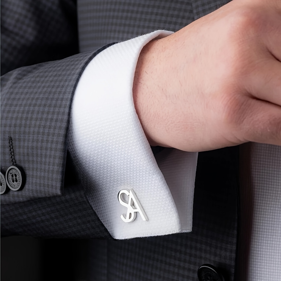 TEMU (customized) Customized Men's 2 Letters Overlapping Stainless Steel Cufflinks, Customized Fashion, Personality, , Business , Suitable For Men To