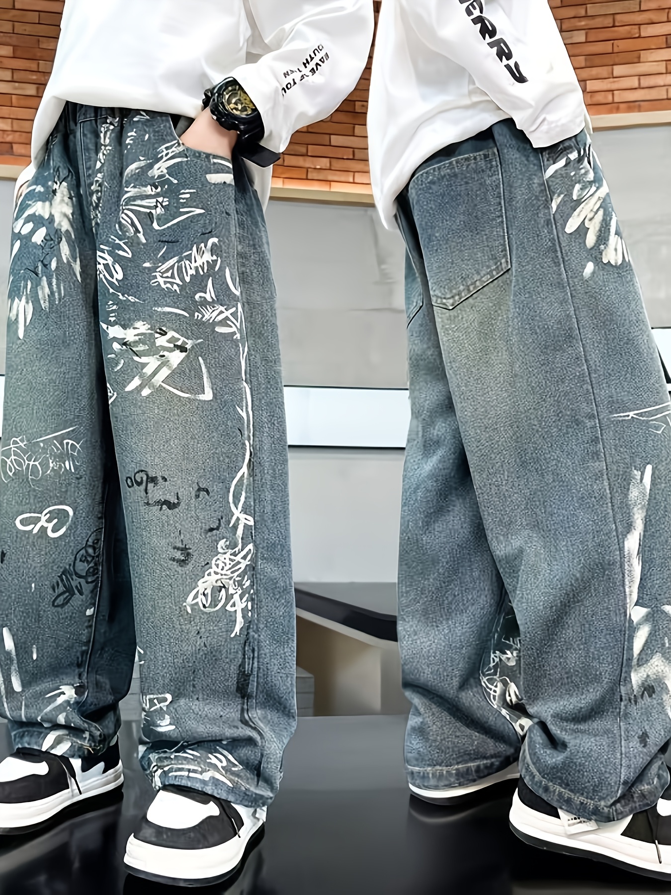 y2k youth boys graffiti print jeans spring autumn trendy - Temu 