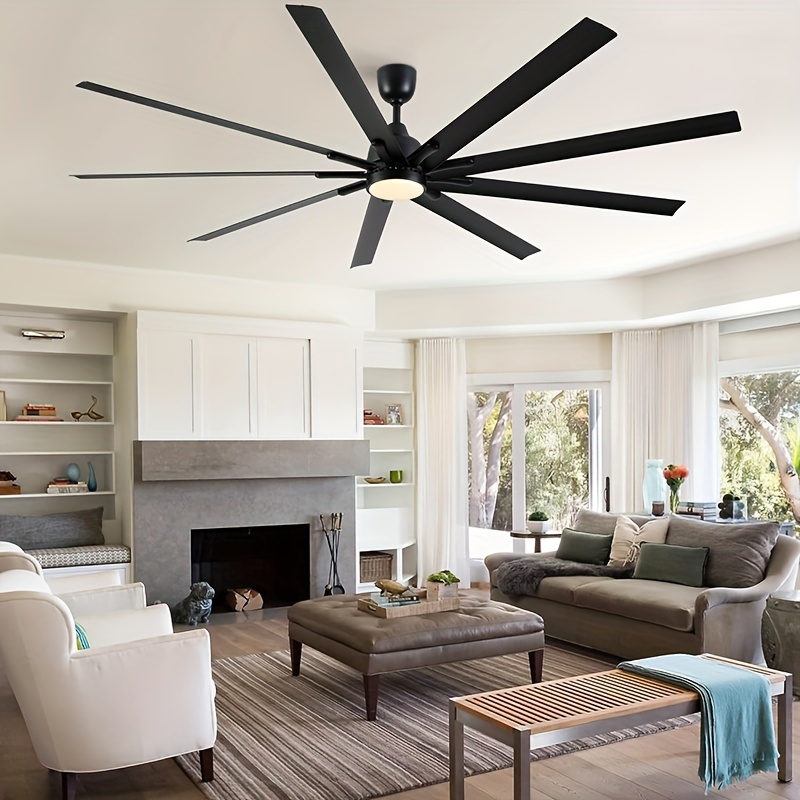 

1pc Modern 84" Ceiling Fan With Lights, Remote Control, 9 Blades, 6 Wind , Timer , Dimmable, Flush Mount, Indoor Use, Hardwired, 120v, No Battery Required, Bedroom Fan | Sleek Black Fan | Lighting