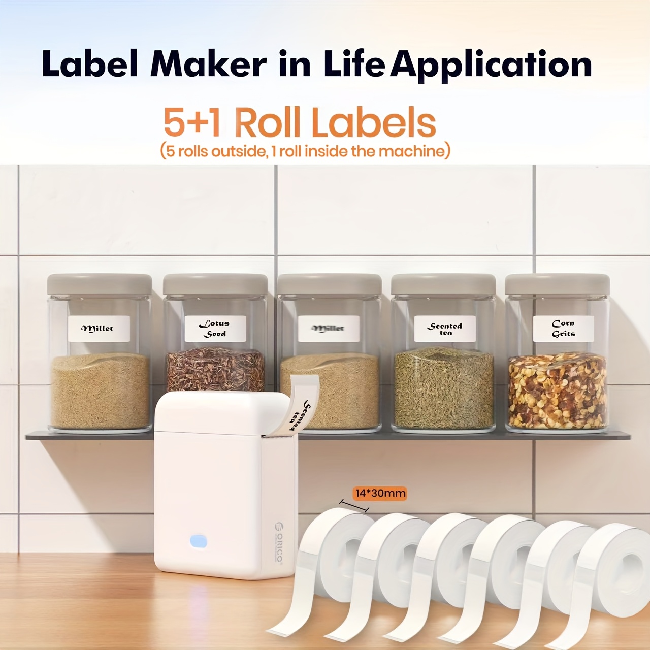 Image of Orico Mini Label Printer, Inkless Printing, Thermal Label Printer, Sticker Printer, Label Maker Suitable For Home, Office, Travel, Includes 1 Or 6 Or 10 Rolls (contains Rolls) Of Label Paper