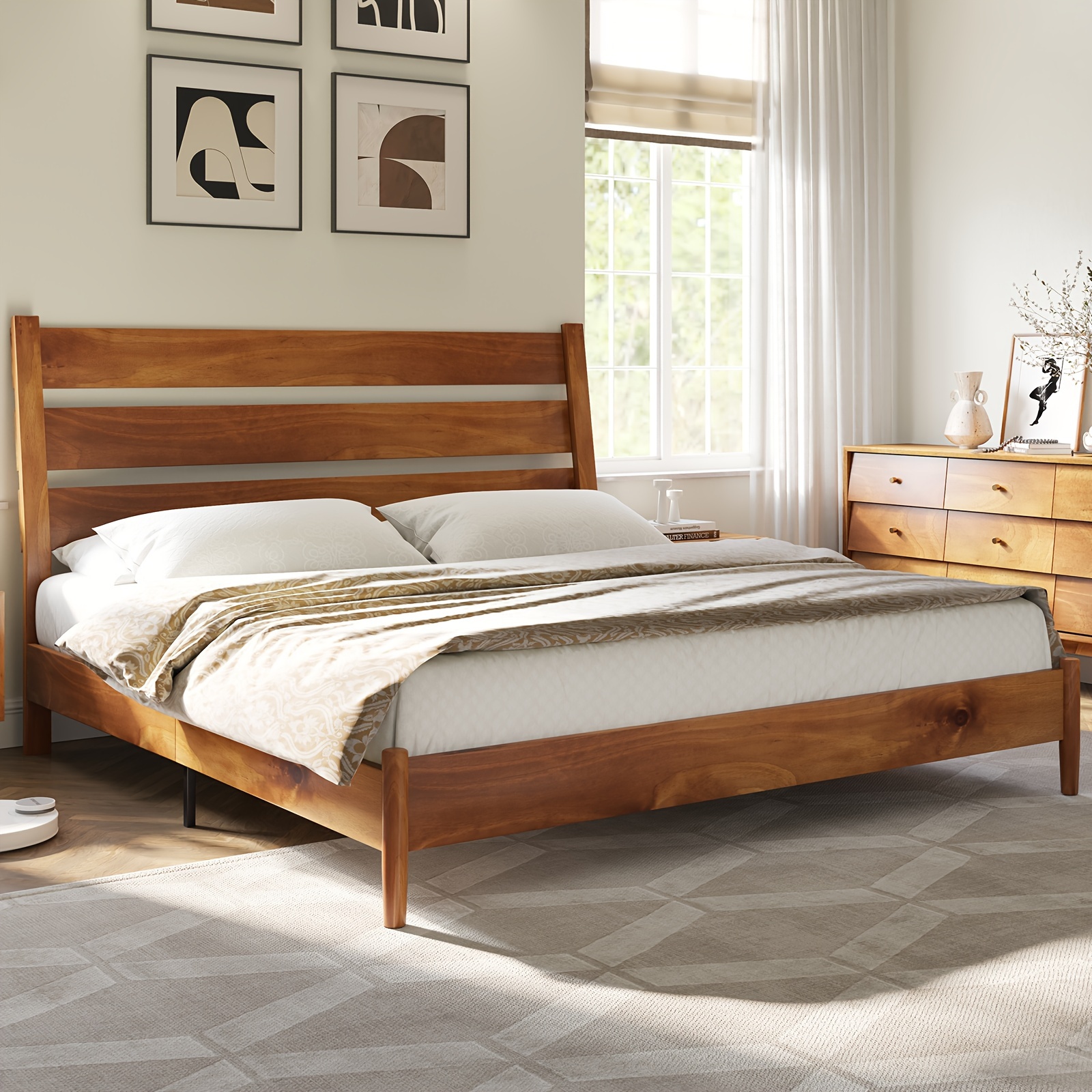 Solid Wood Mid-Century Platform Bed | Reclining Headboard | PAPAJET
