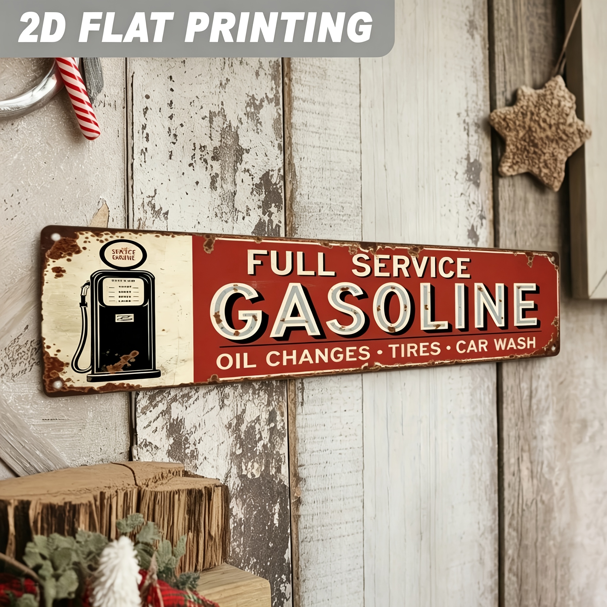 TEMU 2d Flat, 2d Flat - Vintage Metal Sign For A Gas Station, Featuring A 2d Flat Design, Ideal For Garage, For Man Cave, Or Game Room Decor. It