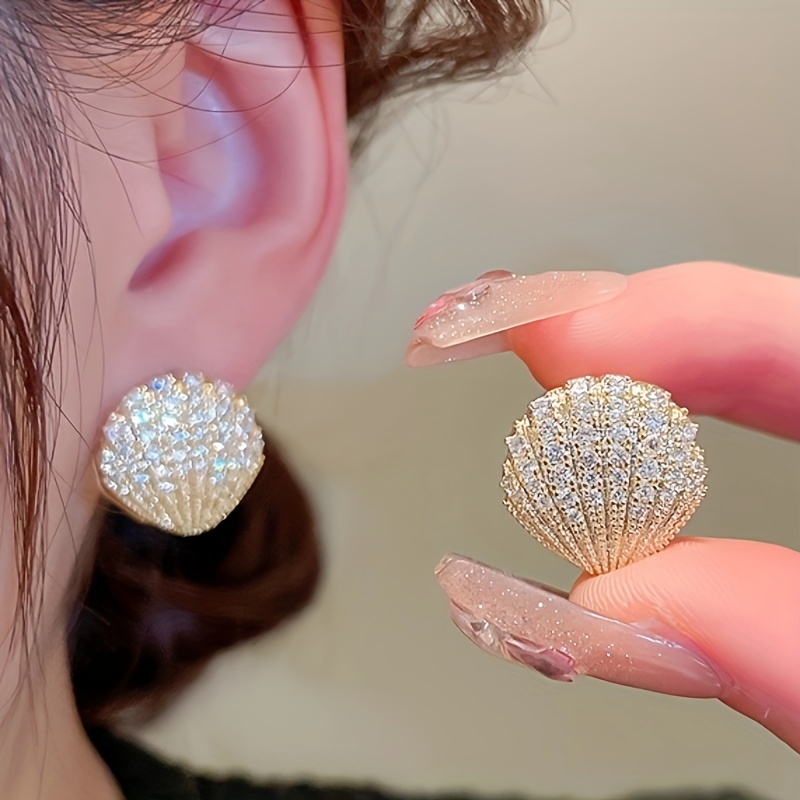 Rhinestone Pave Shell Shaped Stud Earrings for Women