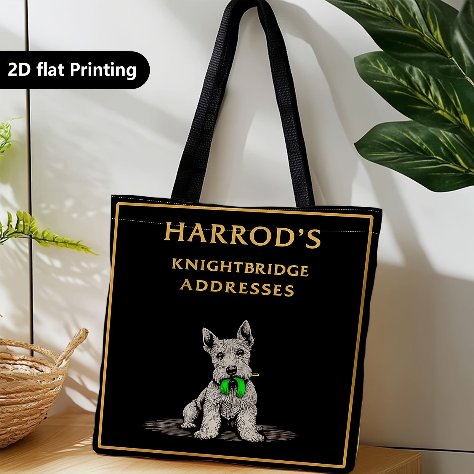TEMU 1pc Neutral Tote Bag With & Green Bowtie Logo - Machine-washable Suitable For Travel, Shopping,, Daily Use - Iconic Branding For Professional &
