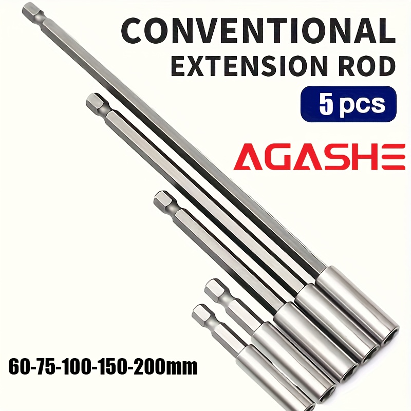 TEMU 5pcs Quick Change Extension Rod Set, 6 Inch Drill Extension Bars, 1/4 Inch Hex Shank Adapter With Internal Hex Drive, Quick Release Drill Bit