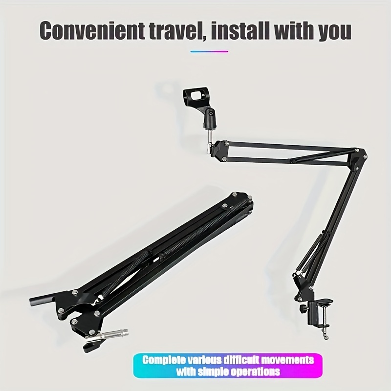 TEMU Iron Microphone Scissor Arm Stand, 35 Inch Adjustable Suspension Boom With Foldable And Rotatable Design, Xlr Connector Compatible, Dual-sided Spring Durability, 360-degree Positioning