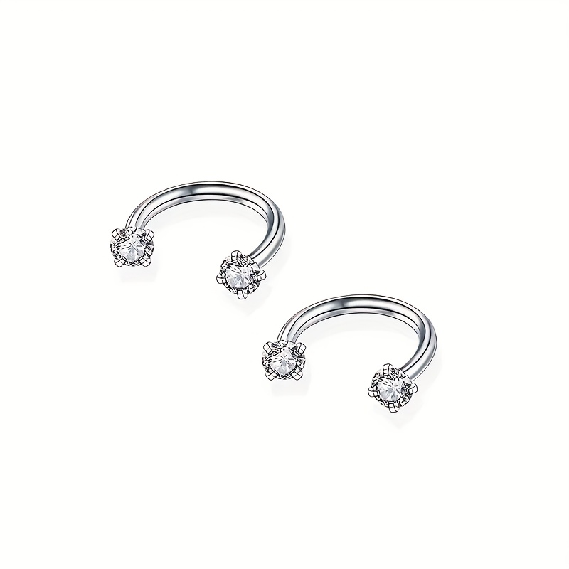 Image of 2pcs Elegant Stainless Steel Horseshoe Nose Ring, Cartilage Earring & Lip Ring Set – Perfect For Daily Wear And Parties, Style