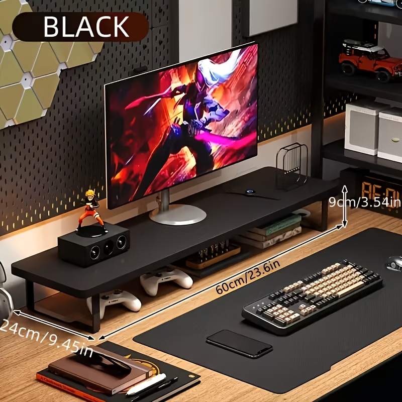 Image of Desktop Organizer Monitor Stand - Extra Long 24-inch Base & 3.54-inch Height Adjustment - Spacious Under-desk Storage For Keyboard And Laptop - Sturdy And Durable Material, Perfect For Remote Work