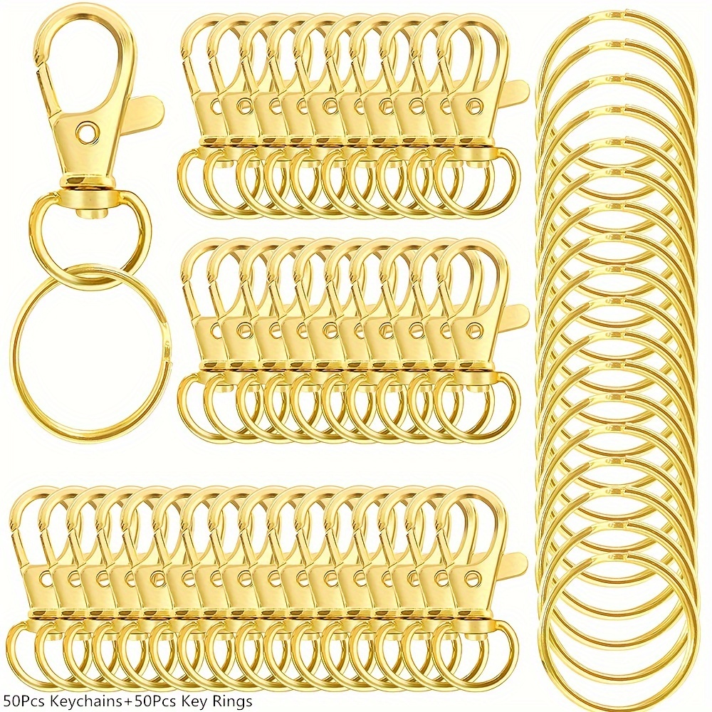 Cheap 50Pieces Key Ring with Chain D Snap Hook Split Metal Keychain Parts  DIY Crafts Key Ring Hardware with 8mm Open Jump Ring