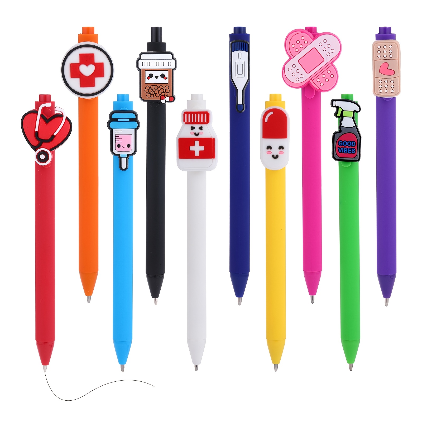 

Nurse-themed Ballpoint Pens Set - 10 Pack Retractable Medium Point Plastic Pens For Nursing, Medical , Er & Icu - Essential Work Accessories & Appreciation Gifts For Adults