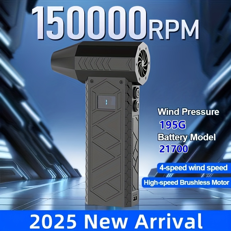 Turbo Blower 150000 RPM Strong Blowing – 4 Speeds, Multi Nozzles, LED Light for Car Snow Removal, Computer Dusting, Grill Cleaning, Outdoor Camping & Home Vent Care, Cordless Portable Type-C